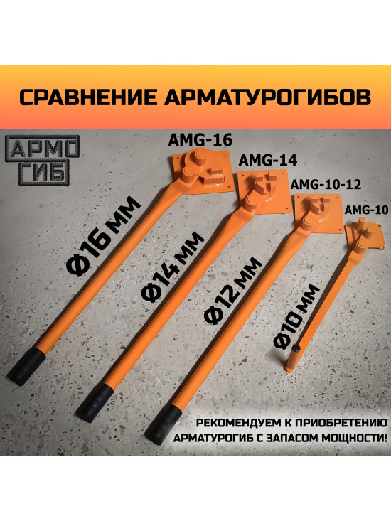 Армогиб профессиональный АМГ-16 ручной станок для гибки арматуры диаметром от 6 мм до 16 мм включительно/АРМОГИБ AMG16